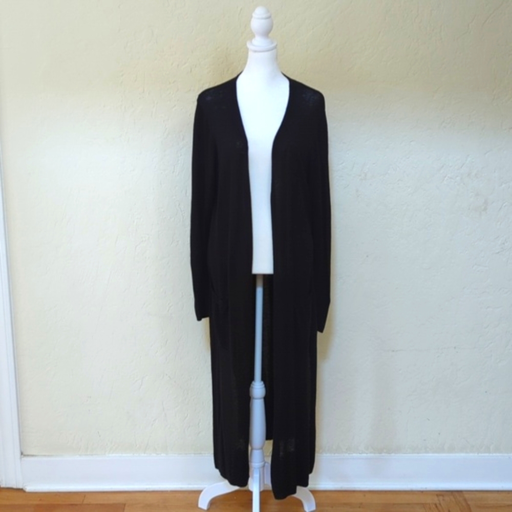 Rachel Zoe Black Open Front Longlines Lightweight Linen Blend Duster Size XL